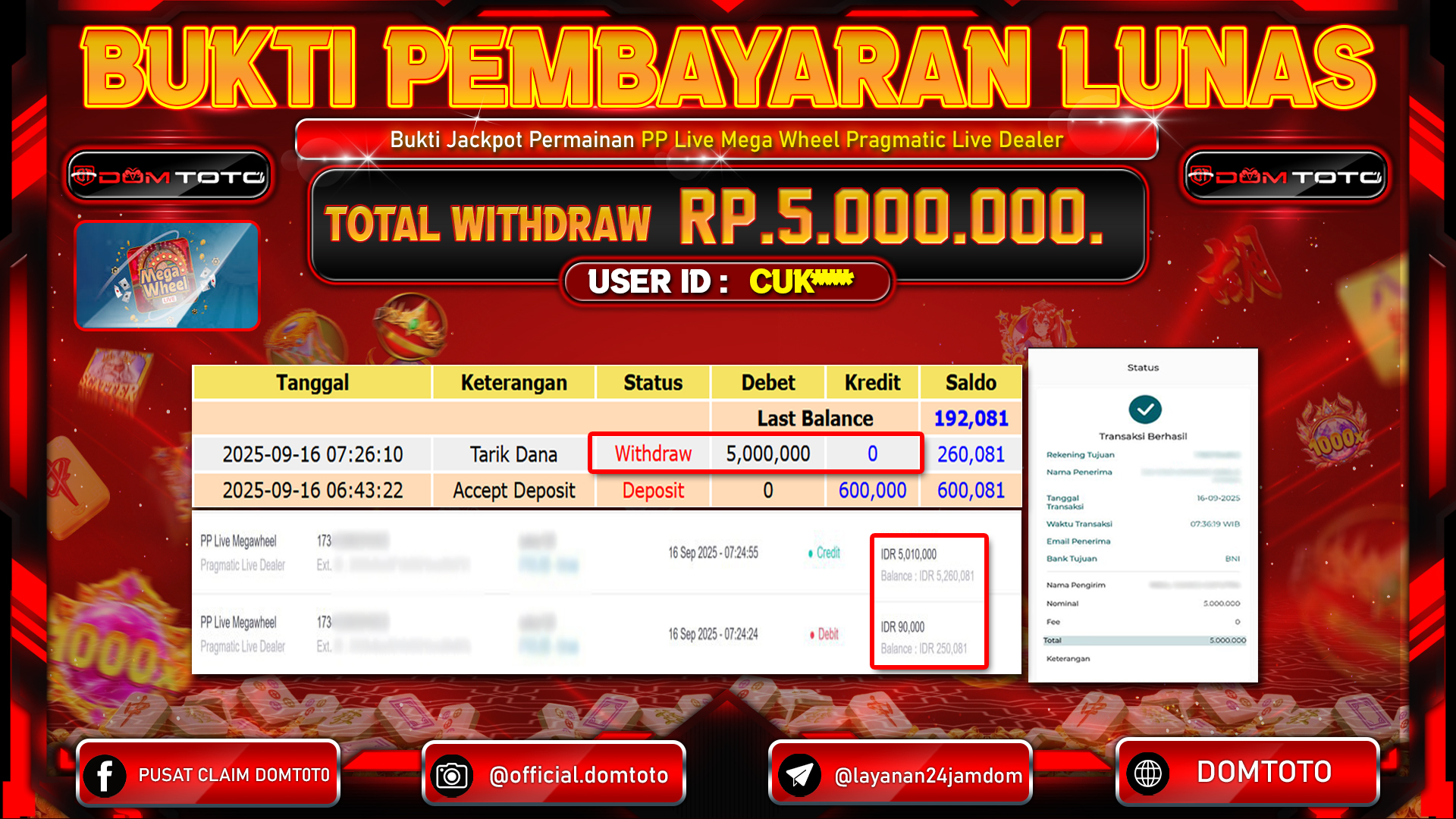 JACKPOT PERMAINAN PP LIVE Mega Wheel PRAGMATIC Live Dealer 16 SEPTEMBER 2025